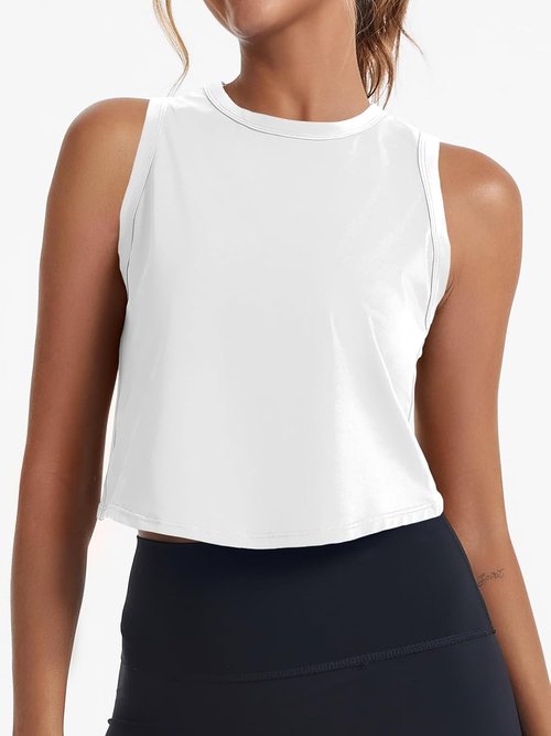 Fisoew Women's Cropped Tank Top - Racerback Sleeveless Design for Yoga & Running | Comfortable Activewear