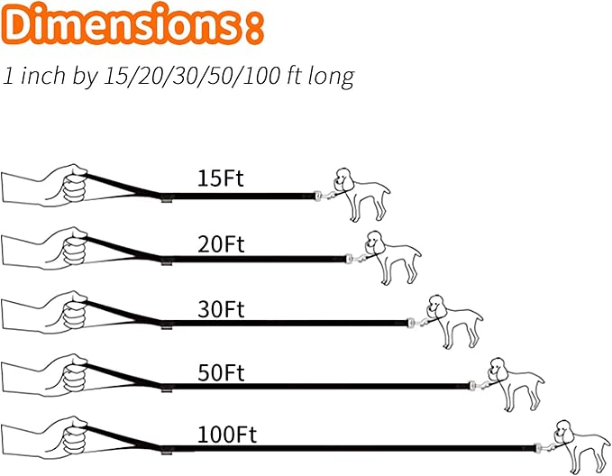 HIKISS Long Dog Leash Obedience Recall Training Agility Lead with Thickening Material for Large Dog - 15ft 20ft 30ft 50ft 100ft Training Leash(Orange 100ft)