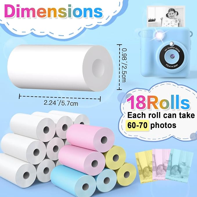 18 Rolls Kids Camera Paper Roll Refill Compatible