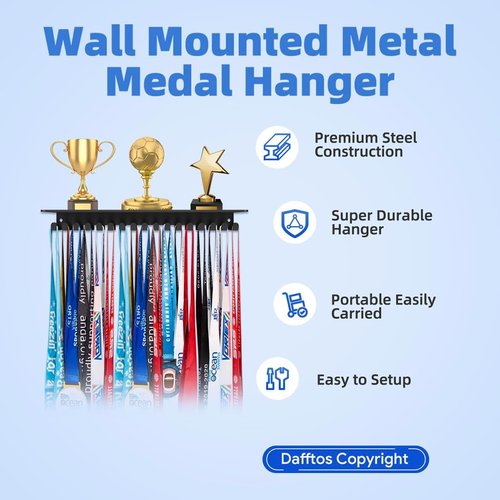 Dafftos Medal Hanger - Wall-Mounted Metal Rack for Organizing Awards & Ribbons | Perfect for Gymnastics, Soccer, Runners