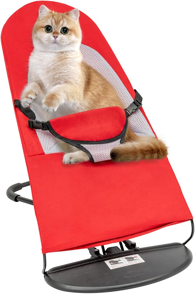 Pet Rocker Bed,Portable Pet Rocking Chair,Foldable Dog Bed,Washable Cat Cot,3-Position Height Adjustable for Cats Dogs up to 33 lbs (Red)