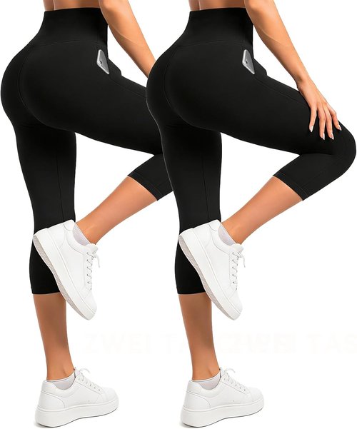 Ipletix Capri Leggings - High Waisted Buttery Soft Opaque Yoga Pants with Pockets | 2 Pack for Women