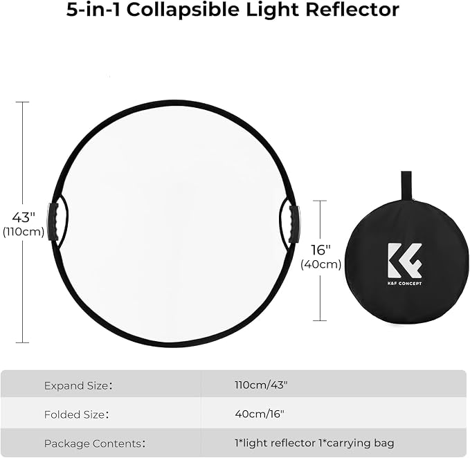 K&F CONCEPT 43''/110cm 5-in-1 Light Reflector