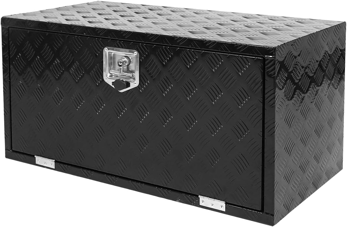 Aluminum 5 Bar Tread Truck Tool Box Car Outdoor Trailer Pickup Underbody Toolbox RV Storage Organizer with Lock Latch Keys Black 36" X 18" X 18"