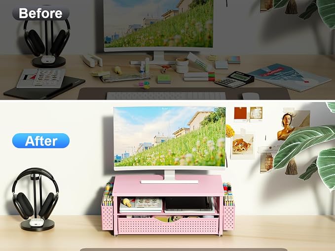 Spacrea Desk Organizer and Accessories, Computer Monitor Stand Riser