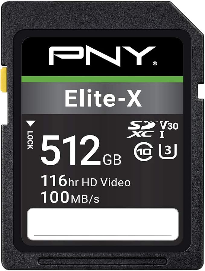 PNY 512GB Elite-X Class 10 U3 V30 SDXC Flash Memory Card