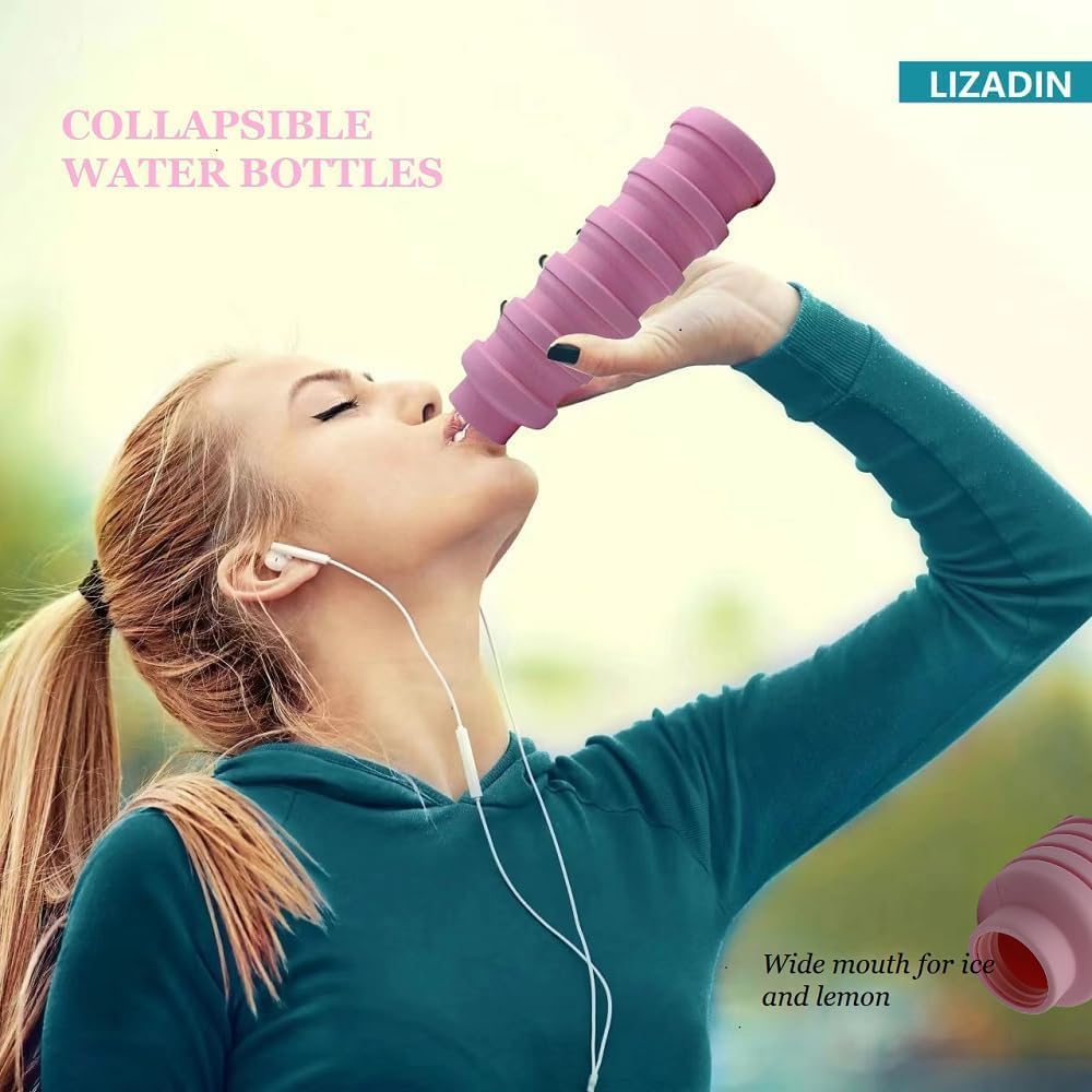 Skiennix Collapsible Water Bottles - 2 Pack BPA-Free Silicone Travel Bottles | Lightweight & Portable (Black & Aqua Blue)