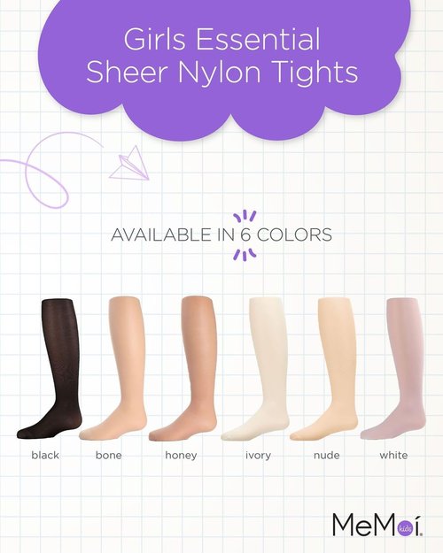 MeMoi Essential Sheer Nylon Tights for Girls - Ultra Soft & Lightweight Opaque | Sizes A-12