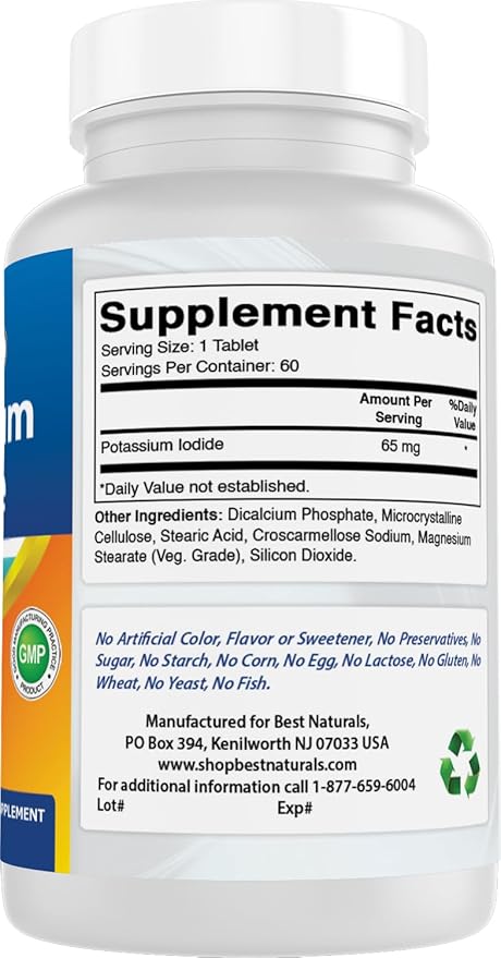 Best Naturals Potassium Iodide 65 mg - Dietary Supplement, 60 Tablets (2 Bottles) (2)