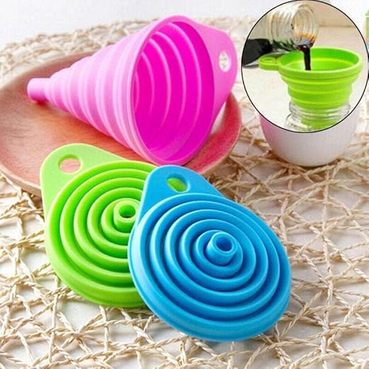 1Pc Color Random Silicone Gel Practical Collapsible Foldable Silicon Kitchen Funnel Hopper Gel Practical Tool Set Funnels Specialty Tools and Gadgets