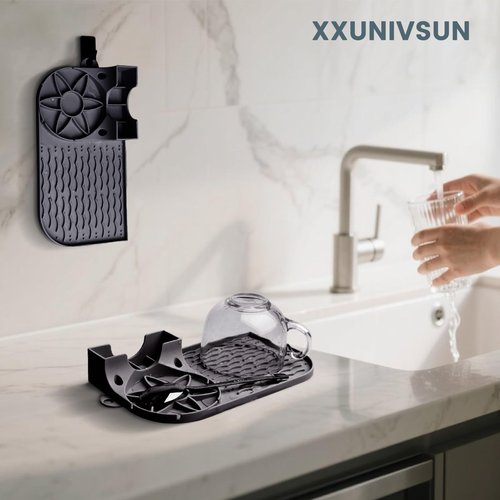 2 Pack Silicone Drying Mat for Stanley, Water Bottle Drying Rack for Holds Lids, Straws, Cups and Bottles Drain Pad for Kitchen/RV/Travel/Desktop User, Easy Clean, Non-Slip, Heat Resistant (Gray)