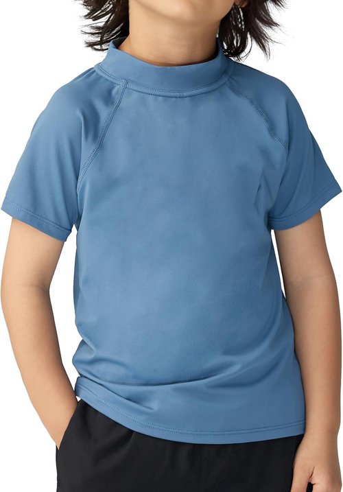 Actleis Boys Swim Shirt - Quick Dry Rash Guard for Kids | UPF 50+ Sun Protection, Short Sleeve