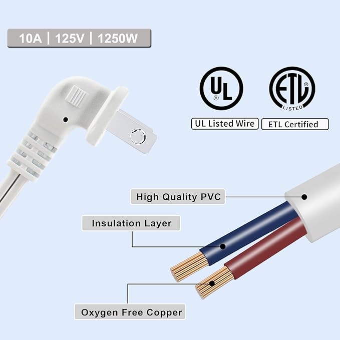 2 Prong 1 to 2 Extension Cord,Power Splitter White,2 Way Short Cord with Flat Plug,Dual Outlets Splitter Extension Cord for Home Decor,Office,Indoor/Outdoor,Appliance
