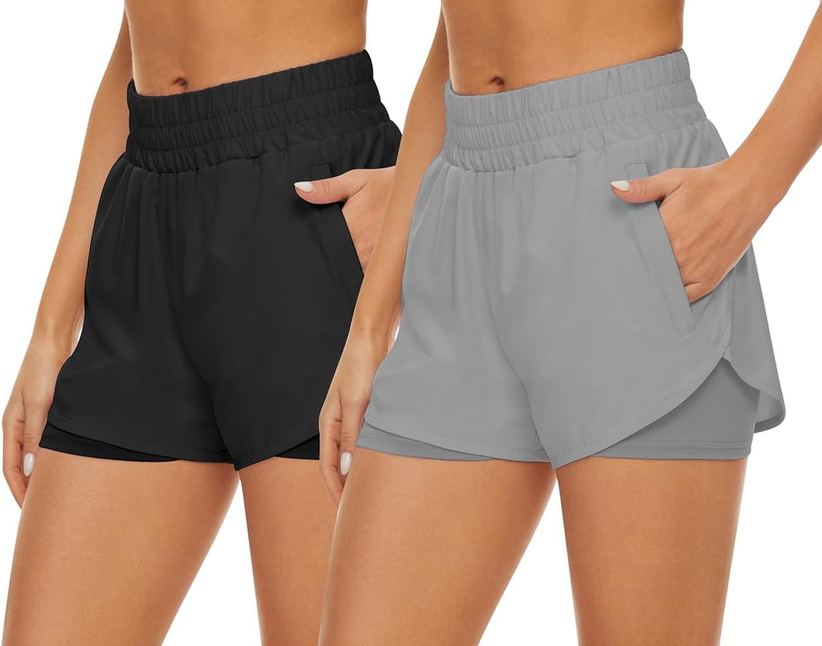 Skiennix Athletic Shorts for Women - Quick Dry High-Waisted Running Shorts with Pockets | 2 Pack