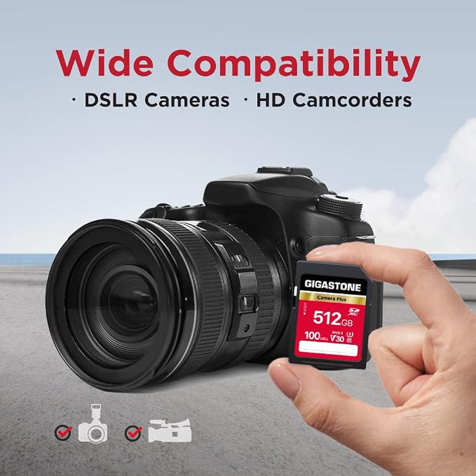 GIGASTONE 512GB SD Card, Camera Plus, UHS-I V30 U3 SDXC Memory Card High Speed