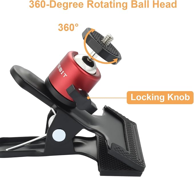 UTEBIT Camera Clamp Mount Tripod Camera Clip 360 Degree Swivel Webcam Mount