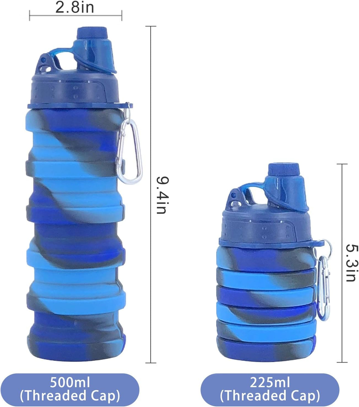 Skiennix Collapsible Water Bottle - Portable & Reusable 500ml Silicone for Travel & Camping