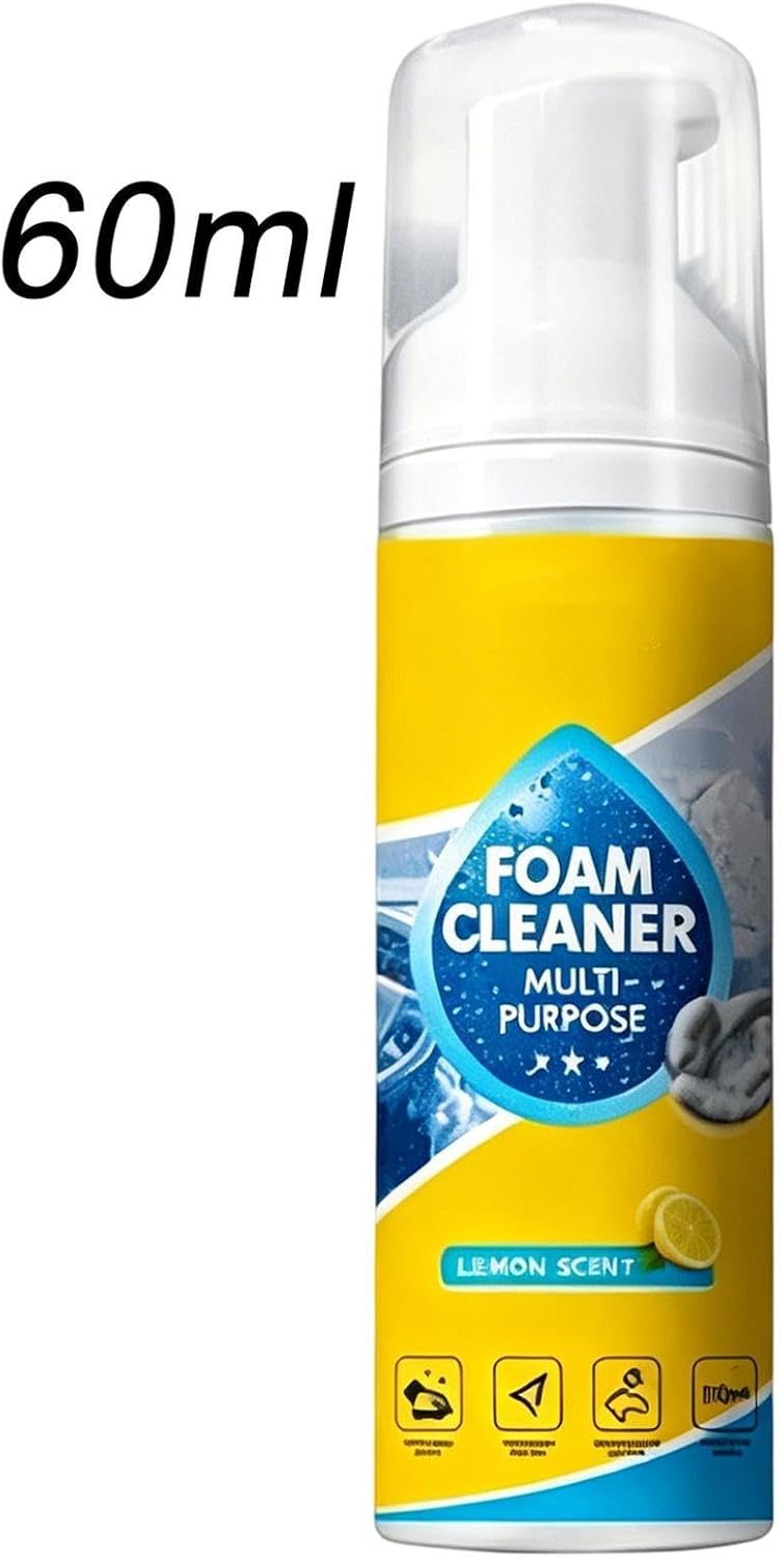 All Purpose Foam Degreaser - Deep Action Cleaning Solution, 60ml Purifier with Fast Acting, Vehicle Care Spray, Stain Lifter, Compact Agent for Removing Dirt from Fabric Hard Surfaces