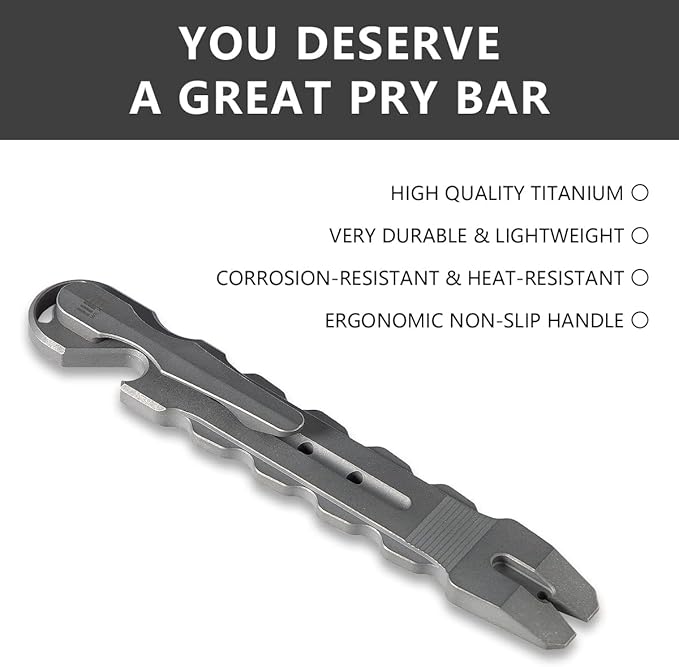 WeKnife Gesila Mini Pocket Flat Pry Bar Crowbar Multifunction EDC Titanium Tool Nail Puller Survival Opener No-Slip And Corrosion Resistant A-08B(Gray)-1 PACK