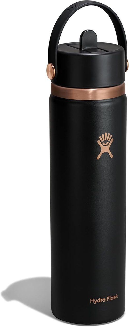 Hydro Flask Water Bottle - Insulated Stainless Steel - Leakproof Wide Straw Lid | 24 Oz Black Arc