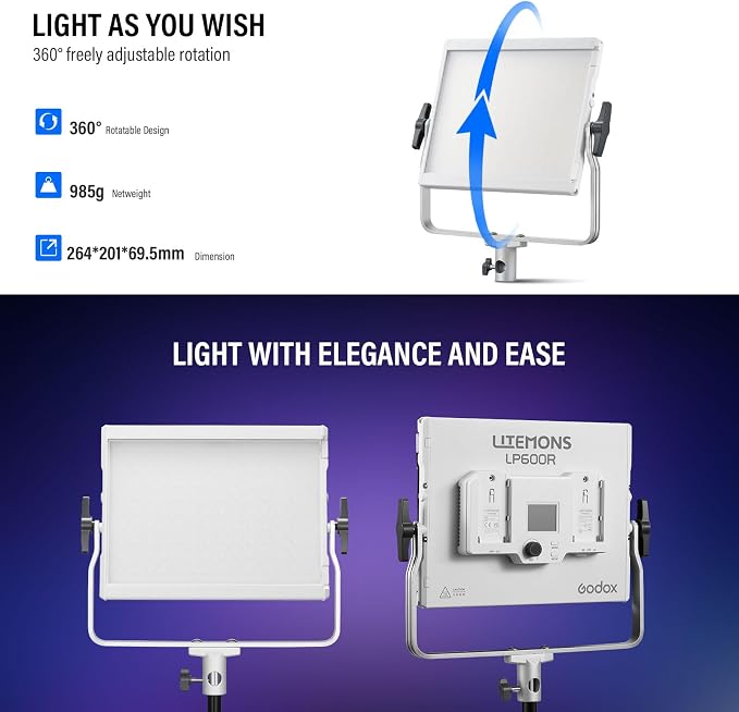 Godox LP600R 60W RGB LED Light Panel 2-Light Kit, Light Stand, Carrying Case