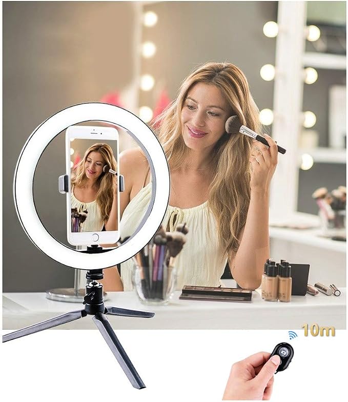 Ring Light with Stand OEBLD Dimmable Desk Selfie Ring Light with Phone Holder