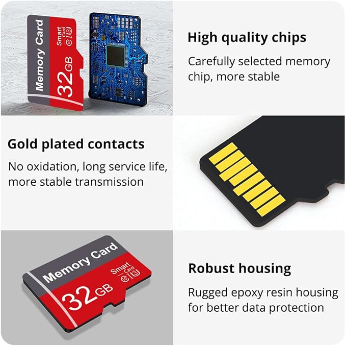 2 Pack Memory Card 32GB with Adapter, High Speed TF Card, UHS-I C10 A1 Memory