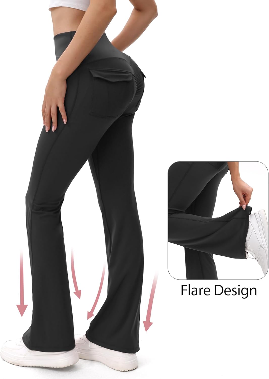 Skiennix Women's Flare Leggings - High Waisted Butt Lifting Yoga Pants with Pockets | Bootcut Design