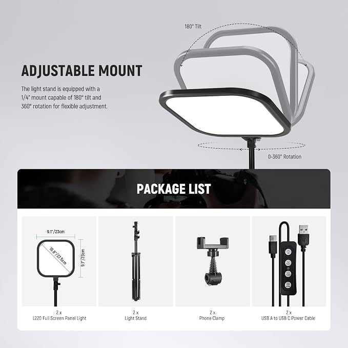 NEEWER Basics 2 Pack 15W 10.8" LED Video Light Panel Lighting Kit