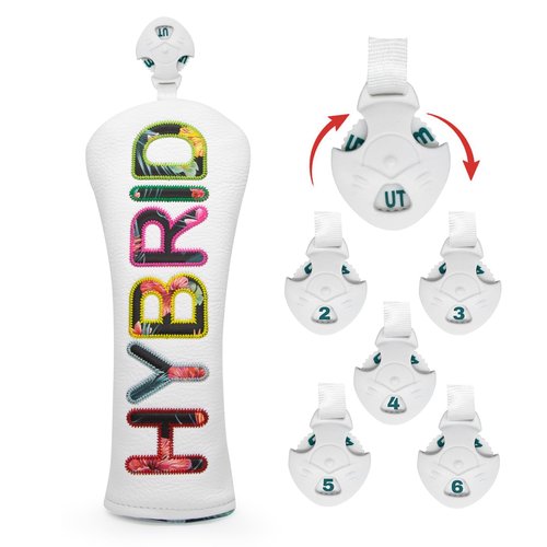 Golf Club Head Covers White for Driver, Fairway Hybrid Woods - 4 Options - Synthetic Leather Driver Headcover, Fairway Wood Head Cover, Golf Hybrid Head Cover (3pcs(D,F,H))