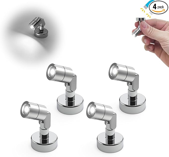 Metal Miniature LED Light,Tiny Spot Lights with Magnet Base,Battery Operated LED Lights,Wireless Miniature Spot Light for Artwork Painting,Jewelry Showcase,DIY Hand Craft (Cool White)