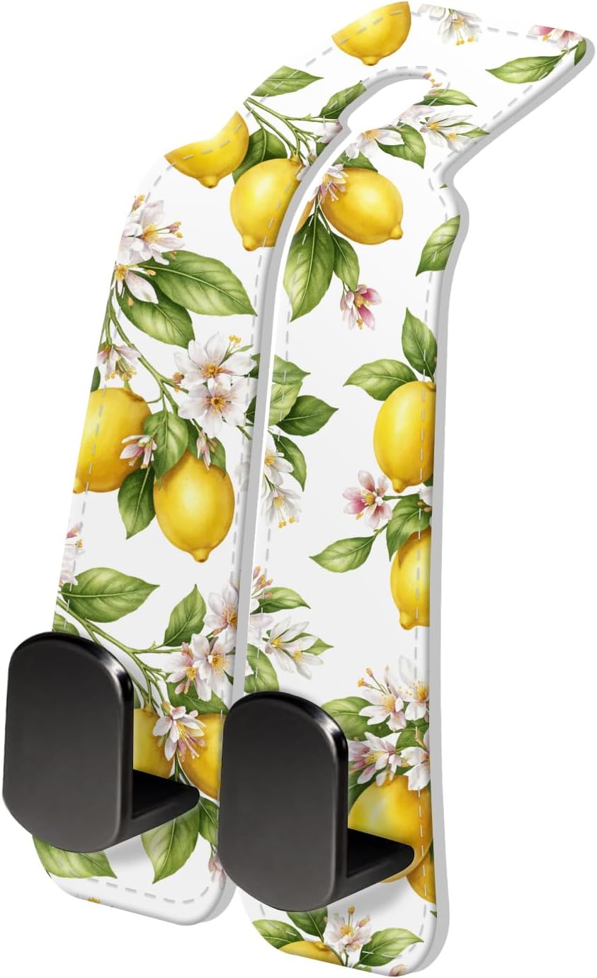 PU Leather Car Seat Hook, Storage Headrest Hanger, Cute Car Backseat Organizer, Car Hooks For Purses and Bags, Lemon Branch