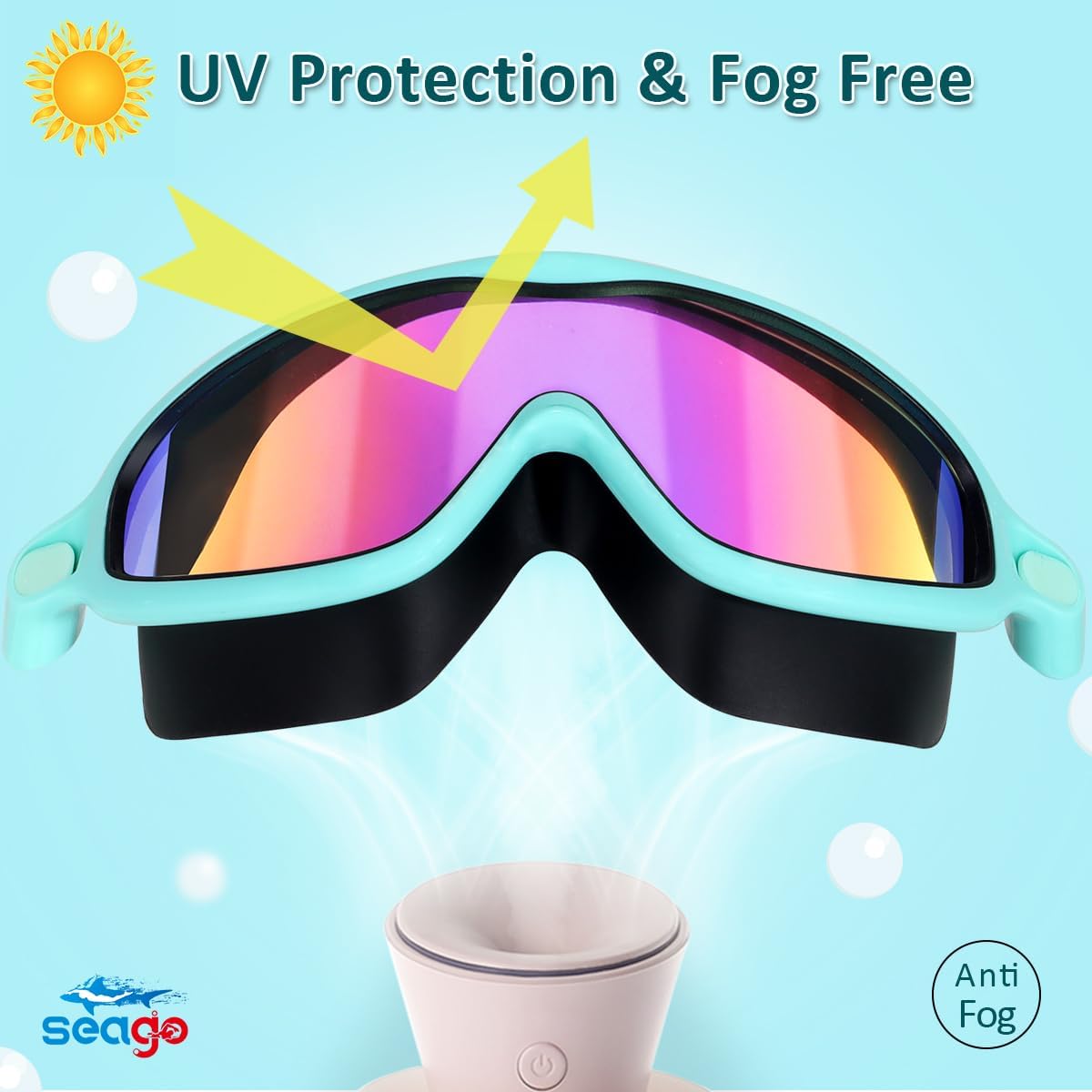 Seago Swim Goggles - 2 Pack Anti-Fog & UV Protection for Kids Ages 3-14 | Wide View Design