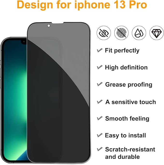 PEHAEL 2+2 Pack for iPhone 13 Pro Privacy Screen Protector