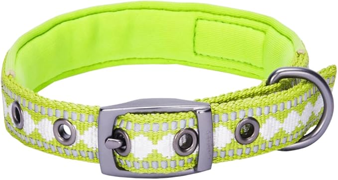 Blueberry Pet Reflective Jacquard Dog Collar with Neoprene Padding & Metal Buckle | Soft & Adjustable Safety Collar - Macaw Green, Neck 13-16.5", for Medium Breed