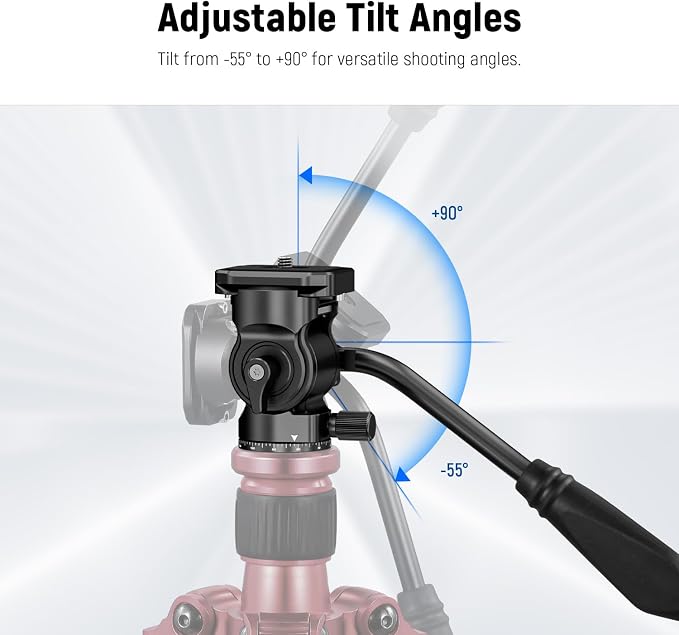 NEEWER Tripod Fluid Head with Quick Release Plate & Handle, Metal Pan Tilt