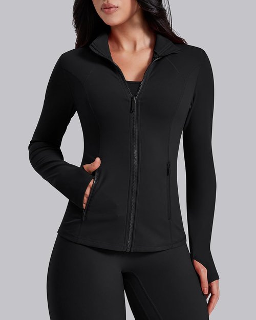 AVGO Women's Lightweight Athletic Zip-Up Jacket - Slim Fit Running Gym Top with Pockets & Thumb Holes