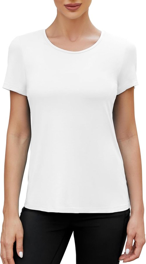Mippo Open Back Workout Tops for Women - Soft Short Sleeve Athletic Yoga T-Shirts