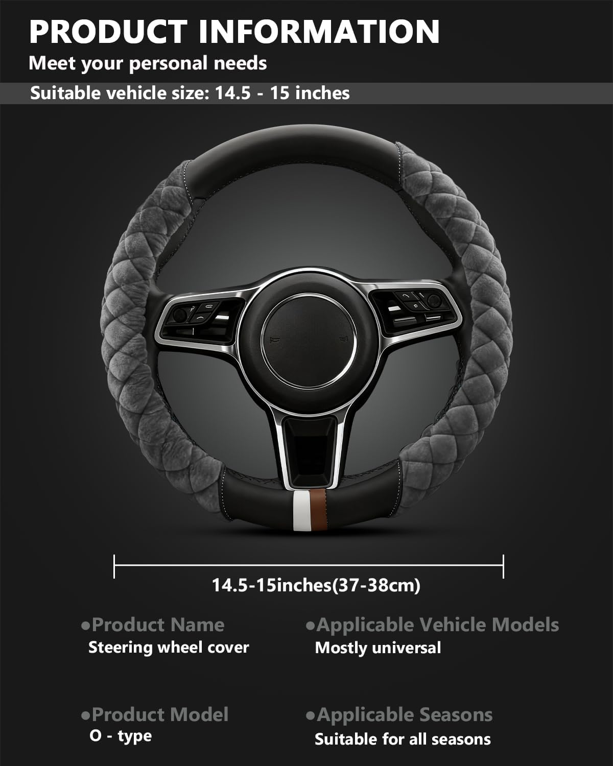 Cxtiy Fluffy Steering Wheel Cover Women Men Plush Steering Wheel Warmer for Winter Soft Fuzzy Luxury Car Accessories (A-Gray)
