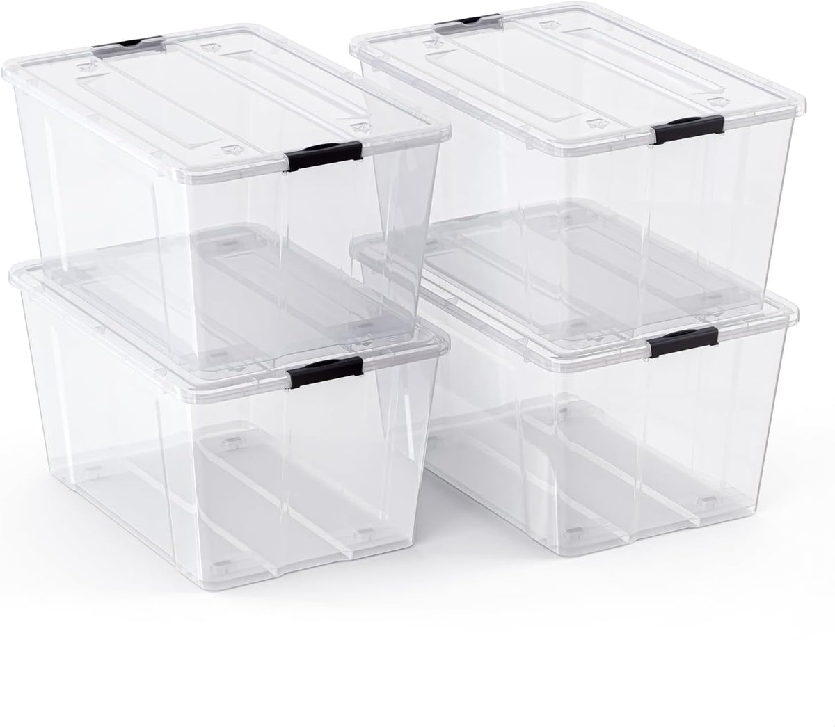 Lifetime Appliance Parts 6 PACK 34 Qt. Plastic Storage Bin Tote Organizing Container with Ultra Durable Lid & Secure Latching Buckles Stackable Extra Strength Clear w/Black Handle