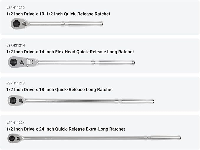 TEKTON 1/4, 3/8, 1/2 Inch Drive Quick-Release Ratchet and Breaker Bar Set (15-Piece) | SDR99902