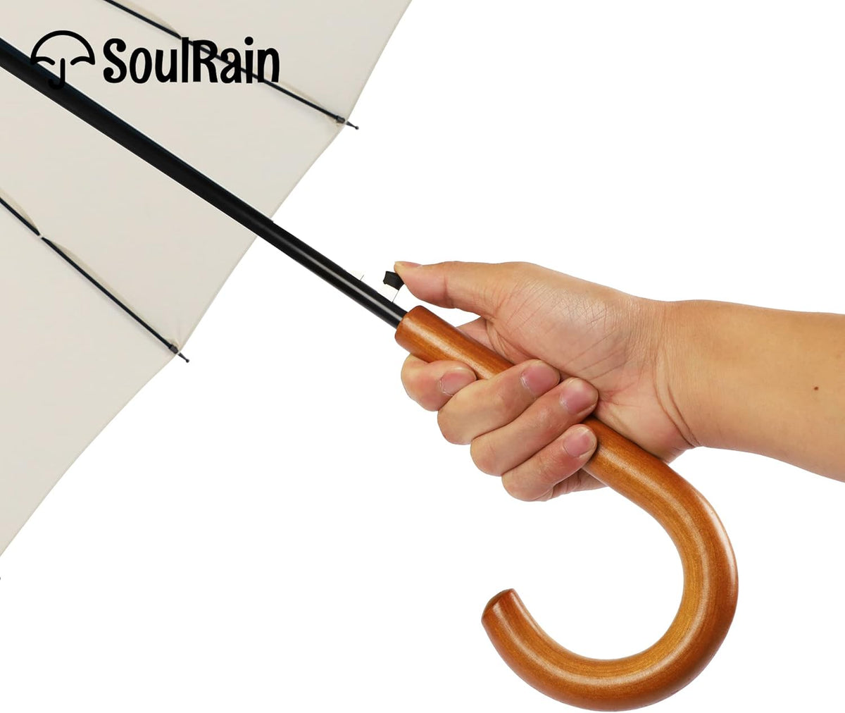 SoulRain 48" Windproof Stick Umbrella - Auto Open, Classic Wood Handle, Solid Color Design