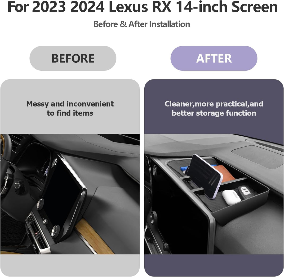 LUWU for 2025 2026 Lexus RX350 RX350H RX450H RX500H Dashboard Console Organizer 2026 Lexus RX350 Armrest Organizer Storage Box 2026 Lexus RX350 Console Organizer Tray 2025 2026 Lexus RX Accessories
