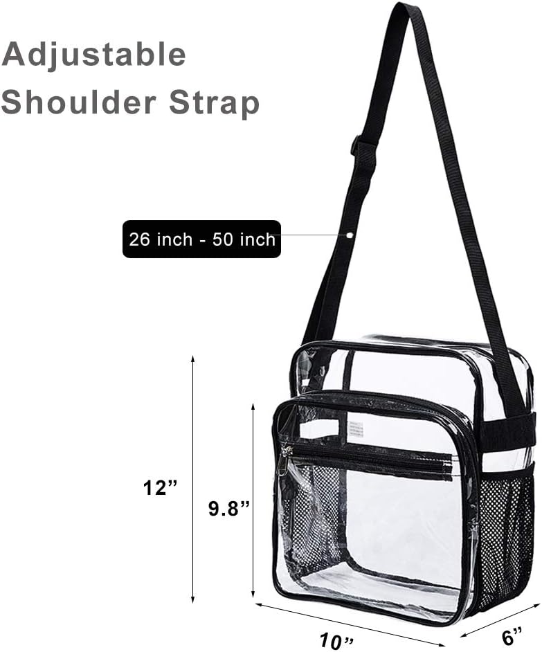Skiennix Clear Bag - Stadium Approved Crossbody Messenger Shoulder Bag with Adjustable Strap | Ideal for Concerts & Sports Events
