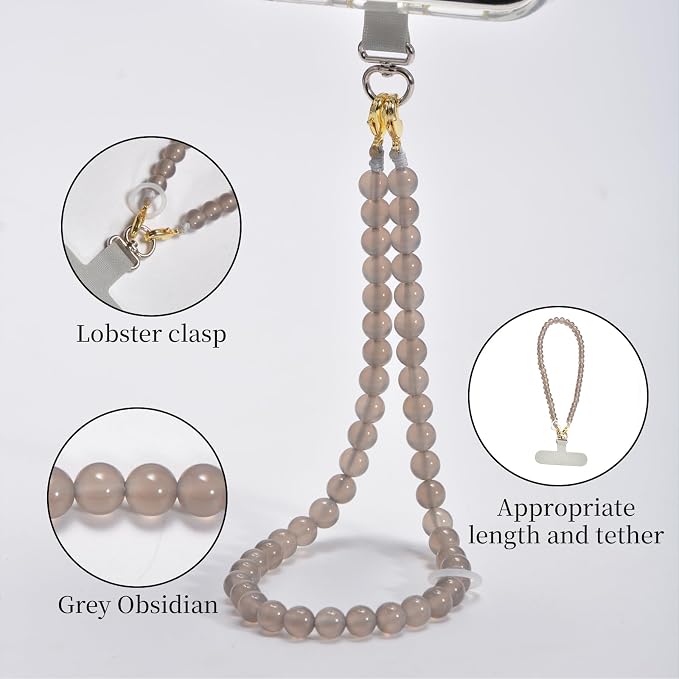 Agate Beaded Phone Wrist Strap for Women Men Stone Beads Charm Handmade