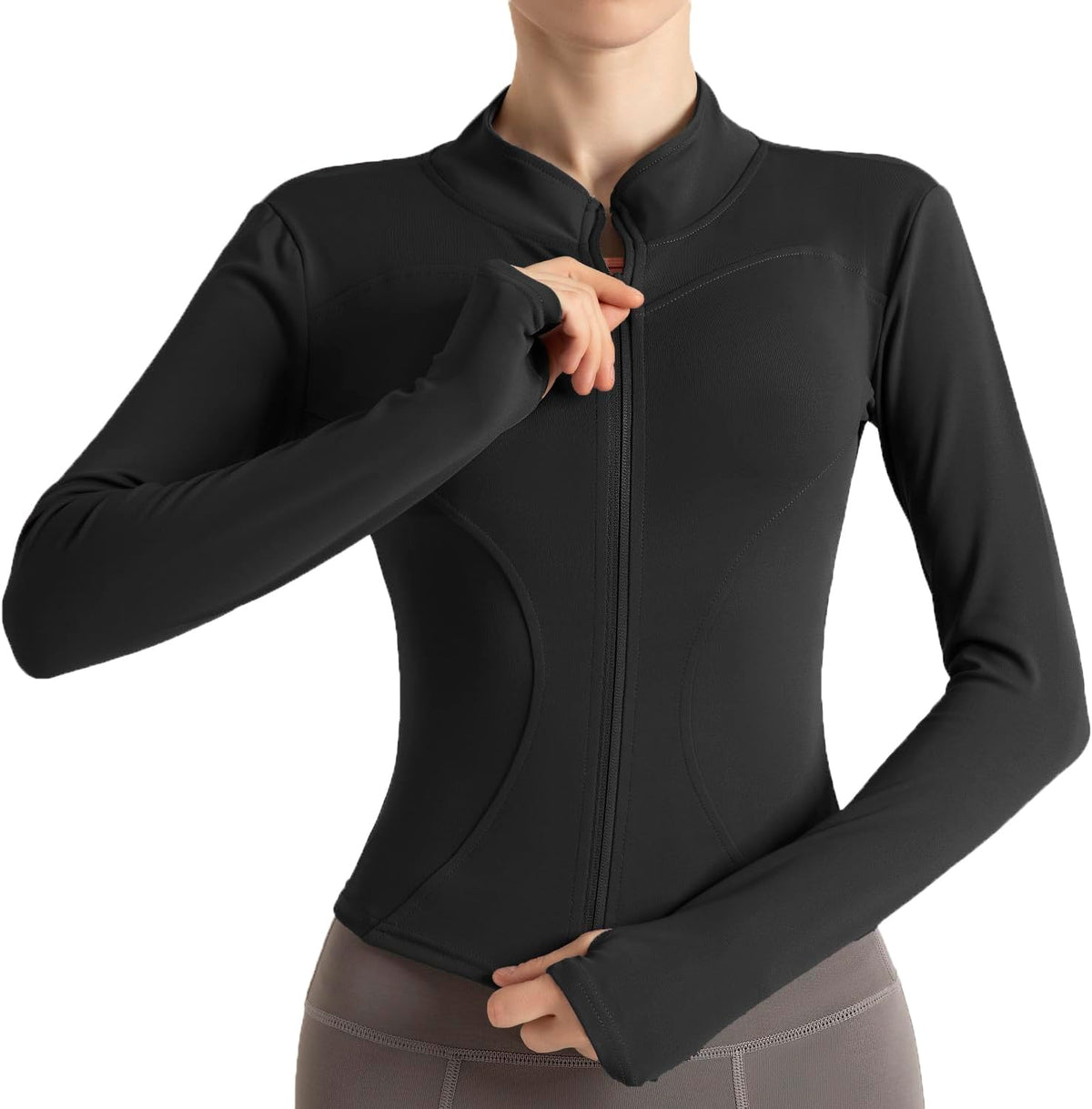 Skiennix Women's Cropped Running Jacket - Lightweight Stretchy Full Zip Athletic Top with Thumb Holes