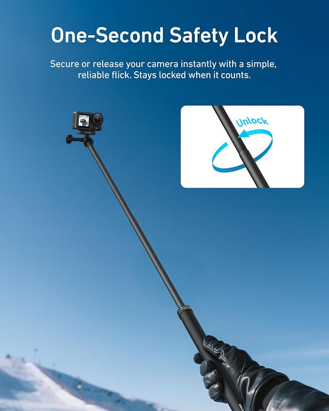 TELESIN Selfie Stick Long Pole, Carbon Fiber Waterproof Dive Extension Monopod