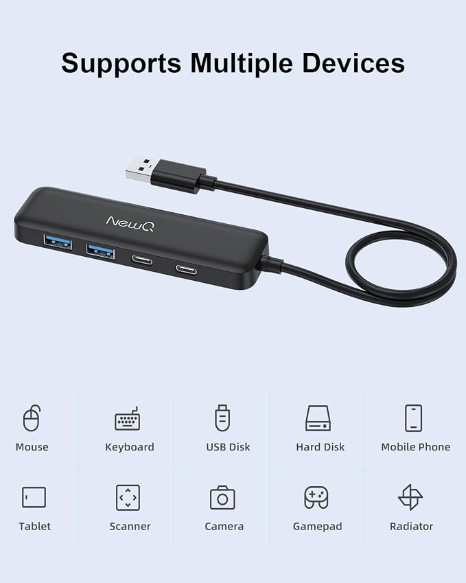Dual USB C USB A 3.0 Hub: 4 Ports USB Hub