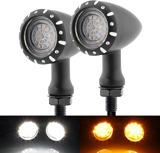 TSUNG 2PCS Motorcycle Bullet LED Front Turn Signal White Amber Light SMD