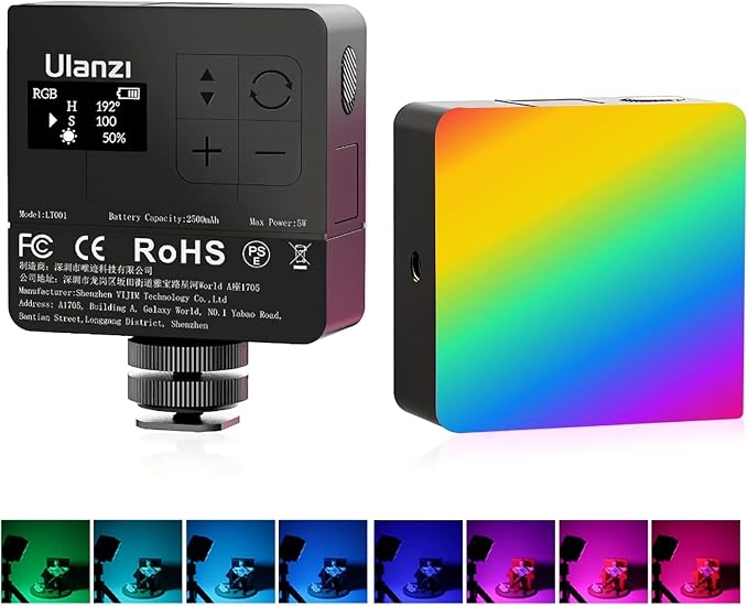 ULANZI VL49 Pro RGB Video Light, Mini Rechargeable LED Camera 360° Full Color